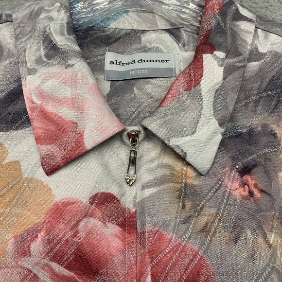 Alfred Dunner Jacket Womens 10 Petite Pink Blue Floral Zip Shiny Lightweight - Picture 3 of 10